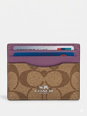 Coach F63279 Signature Canvas Card Case • SV Khaki Mauve • Slim ID Holder. NWT